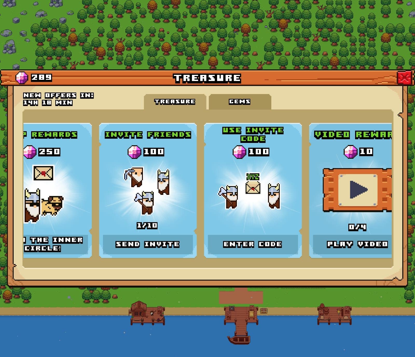 Gem menu displaying 'Invite Friend' and 'Use Invite Code' options